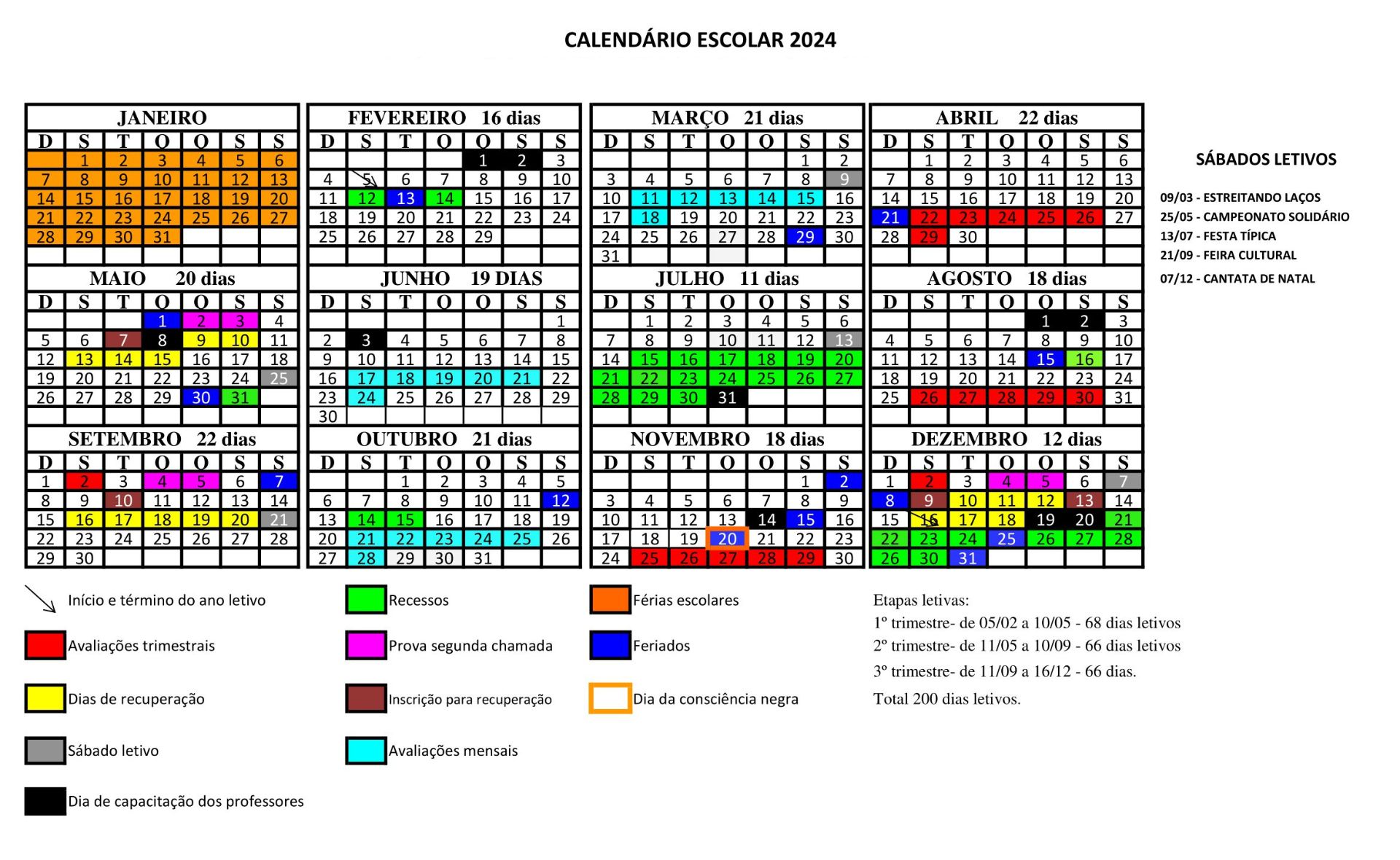 Colégio Érida Durães Calendário 2024